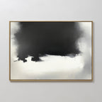 The Ink Cloud Formation Canvas Art - Horizontal features a bold black section that fades into lighter gray and white, adding modern sophistication. This monochrome framed print is showcased beautifully on a simple white wall.