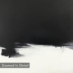The Ink Cloud Formation Canvas Art - Horizontal features bold black brush strokes across the upper half and left side, fading into a white background for a modern, minimalist look. "Zoomed In Detail" appears in the bottom left corner.