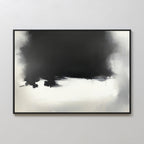 The Ink Cloud Formation Canvas Art - Horizontal features a bold black cloud shape across the top, blending into white and light gray below, offering modern sophistication when displayed on a light gray wall.