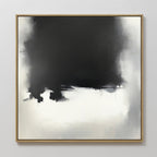 Ink Cloud Formation Canvas Art - Square features a bold black section merging into soft gray and white, creating a misty, cloud-like effect. This monochrome print with a gold frame adds modern sophistication to any space.