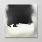 Ink Cloud Formation Canvas Art - Square showcases a bold black cloud dominating the upper center, fading into soft gray and white. This monochrome print adds modern sophistication with blurred transitions and subtle paint drips.