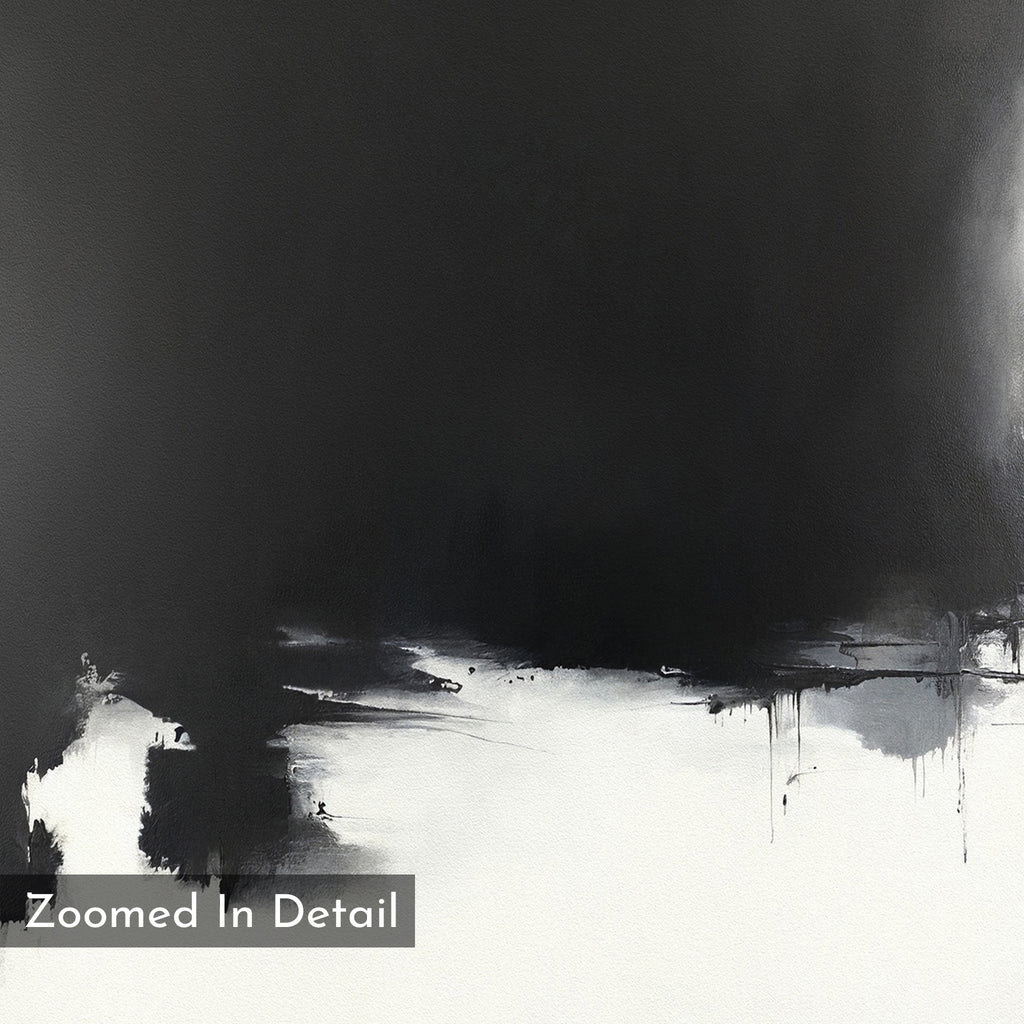 Ink Cloud Formation Canvas Art - Vertical features a large black area at the top fading into white at the bottom, with bold, irregular brushstrokes and drips—an example of modern sophistication in Nordic Park artwork.