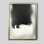 The Ink Cloud Formation Canvas Art - Vertical features a gold frame and striking black at the top fading into soft white and gray, blending dramatic contrast with modern sophistication in a Nordic-inspired style.