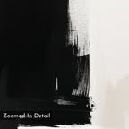 A close-up of the Ink Divide Canvas Art - Horizontal shows bold black brushstrokes on the left fading into a white background on the right. Minimalist wall art with “Zoomed In Detail” in the bottom left corner.