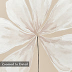 Close-up view of the Ivory Bloom Canvas Art - Vertical, featuring a minimalistic, textured abstract flower with beige and white petals on a neutral background. Ideal as a minimalist canvas print for neutral home decor. Text: Zoomed In Detail.