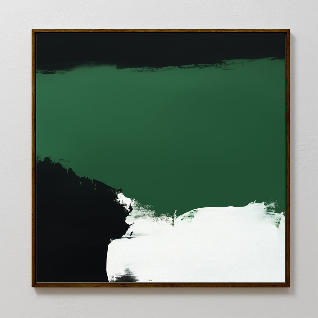 The Jade Depths Canvas Art - Square showcases bold emerald green and black with textured white accents, making it a striking modern decor piece to brighten any living room or contemporary space.