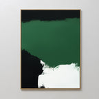 Jade Depths Canvas Art - Vertical features bold swaths of emerald green, black, and white—ideal wall art to elevate your modern living room decor with sweeping motions and striking contrast on a light background.