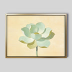 The Jade Reflection Canvas Art - Horizontal showcases a single greenish-blue flower with overlapping petals and a slender stem on a light beige background, ideal for adding sage green decor to any space.