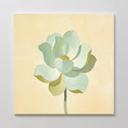 The Jade Reflection Canvas Art - Square features a minimalist watercolor of a pale green flower with soft, rounded petals on a light beige background, adding a gentle and serene touch to any room.
