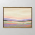 Lavender Valley Canvas Art - Horizontal features a framed abstract landscape in soft pastels of purple and green, creating a serene Nordic Park-inspired vibe—perfect dreamy wall art to enhance any space.