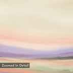 Lavender Valley Canvas Art - Horizontal features abstract pastel strokes in cream, peach, lavender, and green. A small "Zoomed In Detail" label appears at the bottom left. Ideal as serene wall décor or a calming lavender landscape print.