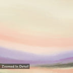 A close-up of the Lavender Valley Canvas Art - Square shows soft, blended pastel hues of peach, lavender, and cream with gentle brushstrokes. This serene wall art adds a calming touch to any space. Text reads Zoomed In Detail.
