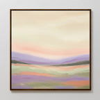 Lavender Valley Canvas Art - Square features a framed abstract landscape in soft pastel shades of purple, pink, peach, and green with gentle brushstrokes—perfect as tranquil and dreamy wall art for any space.