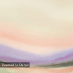 A close-up of the Lavender Valley Canvas Art - Vertical features serene abstract painting with soft, blended pastel pink, purple, cream, and light green tones. "Zoomed in detail" appears in a box at the bottom left corner.