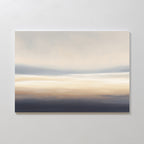 Bring Nordic Park serenity to your space with the Layered Dusk Canvas Art - Horizontal, featuring a calming abstract blend of beige, cream, gray, and navy blue hues that evoke a minimalist sunrise or sunset over the horizon.