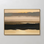 The Layered Valley Dawn Canvas Art - Horizontal features soft, earthy brown, gold, and gray layers that evoke a tranquil sunrise over water—ideal for adding calm, serene style to your wall decor.
