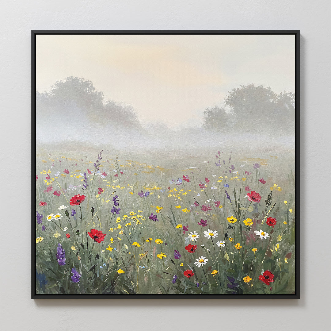 Add Nordic Park charm to your space with the Meadow Dreams Canvas Art - Square, featuring vibrant flowers blooming in a meadow for a fresh, lively look.