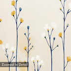 Minimalist illustration of tall wildflowers with yellow and white petals on a beige background. Meadow Symphony Canvas Art - Square is perfect as wall art or a botanical canvas print. "Zoomed In Detail" label at bottom left corner.
