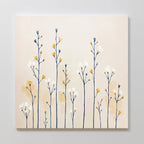 Meadow Symphony Canvas Art - Square features minimalist wildflowers with blue, yellow, and white blooms on a light beige background, adding a calm, modern touch to any space.