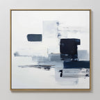 The Navy Brushwork Canvas Art - Square features geometric blue, gray, and white brushstrokes in a gold frame. This minimalist wall art adds a modern, airy touch—perfect for anyone who loves contemporary home decor.