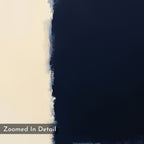 A close-up of the Navy Division Canvas Art - Horizontal reveals modern elegance, featuring a textured vertical edge dividing off-white and dark blue. The bottom left displays a label reading "Zoomed In Detail.