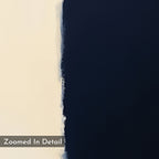 A close-up of the Navy Division Canvas Art - Vertical shows a creamy off-white area on the left and dark navy-blue on the right, divided by visible brushstrokes. "Zoomed In Detail" appears in the lower-left corner.