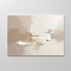 Neutral Territory Canvas Art - Horizontal features soft beige, cream, and light brown tones with blurred brushstrokes and subtle white accents, offering minimalist, contemporary elegance and a tranquil vibe to any plain white wall.