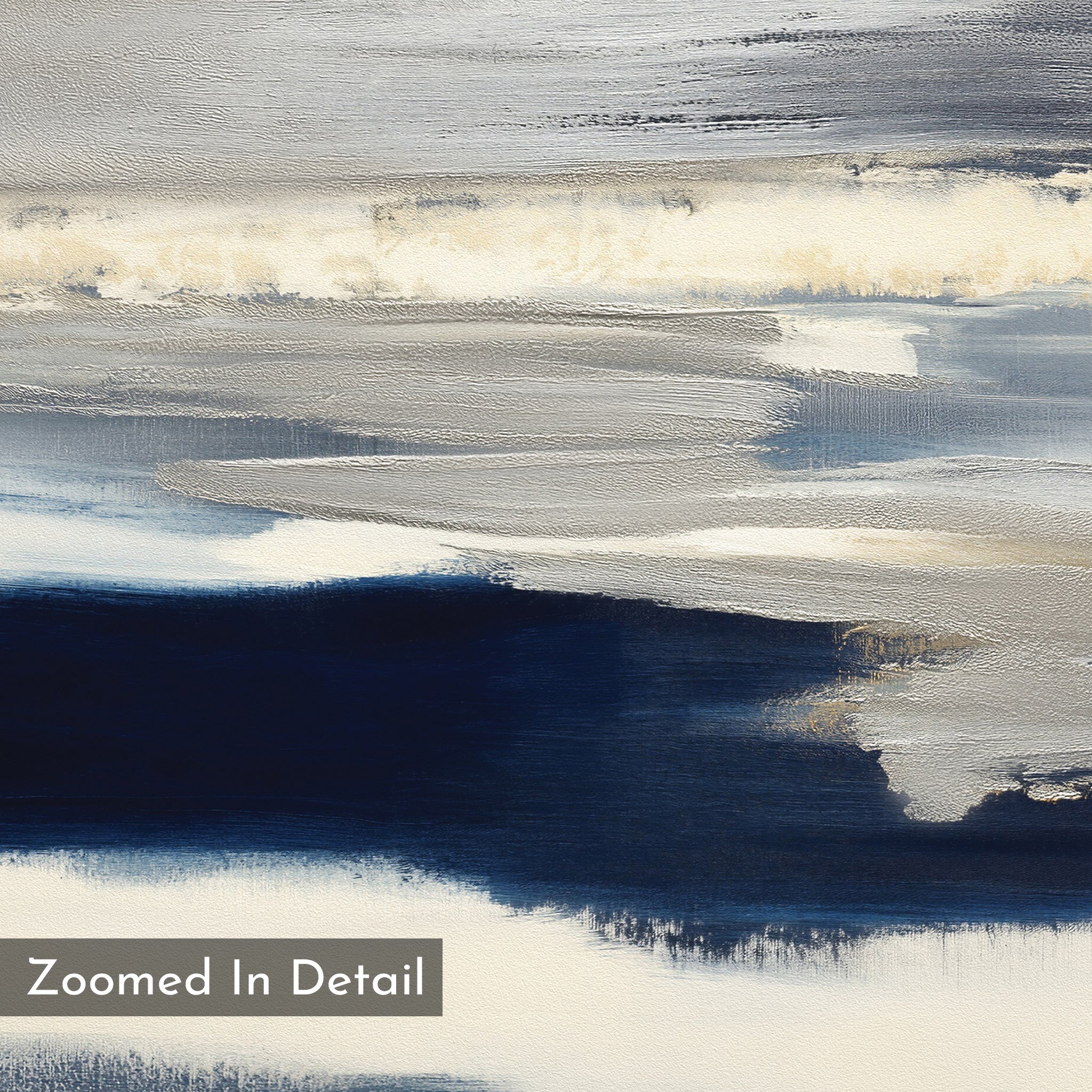 Northern Tides Canvas Art - Horizontal features abstract, layered brushstrokes in blue, gray, white, and cream for a soft, cloud-like effect. A perfect minimalist print for fans of Nordic Park-inspired artwork.