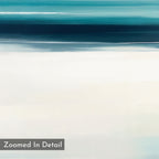 Ocean Motion Canvas Art - Square features horizontal bands of turquoise, dark blue, and white for a minimalist seascape look. Serene and sophisticated, it includes “Zoomed In Detail” in a gray box at the bottom left.