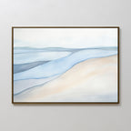 The Pale Currents Canvas Art - Horizontal features soft, flowing lines in pale blue, gray, and beige, evoking a tranquil landscape—ideal as calming décor for any Nordic Park-inspired space.