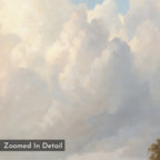 A close-up of soft, fluffy clouds painted in light pastels with a textured, painterly effect. Ideal for serene landscape decor. Features the label “Zoomed In Detail” on the bottom left. Pastoral Grandeur Canvas Art - Square.