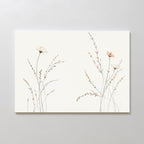 The Prairie Whispers Canvas Art - Horizontal features delicate wildflowers and wispy stems on a neutral background, using soft, muted colors to create elegant botanical artwork that adds natural tranquility to any space.