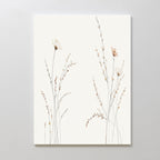 Prairie Whispers Canvas Art - Vertical features delicate wildflowers and slender grasses in soft, neutral tones on canvas, creating a tranquil and airy atmosphere with its minimalist botanical design—perfect for a calming space.