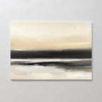 The Quiet Shoreline Canvas Art - Horizontal features serene beige, cream, brown, and black bands with soft, blended edges, creating a misty coastal look—ideal minimalist wall art for a calm and sophisticated space.