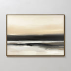 Quiet Shoreline Canvas Art - Horizontal showcases soft, blended shades of beige, black, gray, and white in a serene abstract design—evoking calm waters and a peaceful horizon for refined minimalist wall décor.
