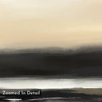 Quiet Shoreline Canvas Art - Square features an abstract landscape with a soft beige and cream sky, blurred dark hills, light gray water, and "Zoomed In Detail" in the lower left—perfect minimalist wall art.