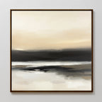 The Quiet Shoreline Canvas Art - Square features soft, blurred tones of beige, cream, gray, and black, depicting a tranquil landscape with a calm horizon—ideal for minimalist decor.