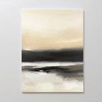 The Quiet Shoreline Canvas Art - Vertical features soft beige, cream, gray, and black tones in a misty landscape with blurred water reflections—ideal serene wall decor for creating a calm and peaceful atmosphere.