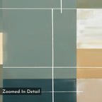 Sage Compartments Canvas Art - Horizontal features rectangular blocks in muted green, teal, beige, and white with intersecting thin white lines. "Zoomed In Detail" appears at the bottom left. Perfect modern decor for your living room.
