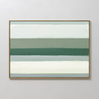 The Sage Gradient Canvas Art - Horizontal features soft green, teal, and white bands blended in a soothing sage gradient, displayed on a plain light-colored wall.