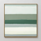 Sage Gradient Canvas Art - Square features softly blended horizontal bands of muted green, teal, and off-white in a serene sage gradient on canvas, set in a thin gold frame against a light textured wall.