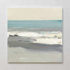 The Sandy Retreat Canvas Art - Square features an abstract seascape in soft blue, gray, white, and beige tones, with broad, blended brushstrokes evoking waves, shoreline, and sky for a tranquil coastal feel.