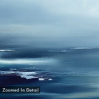 The Sapphire Current Canvas Art - Square displays abstract shades of blue like water and waves, with white streaks for foam or reflections. "Zoomed In Detail" appears in the bottom left, making it a serene choice for tranquil wall art.