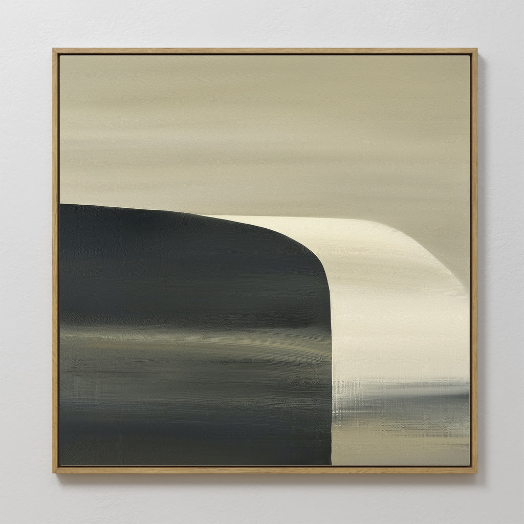 The Sculptural Forms Canvas Art - Square features a minimalist design with a dark vertical shape blending into a pale curve, offering smooth color transitions and serene elegance—perfect for modern living rooms.