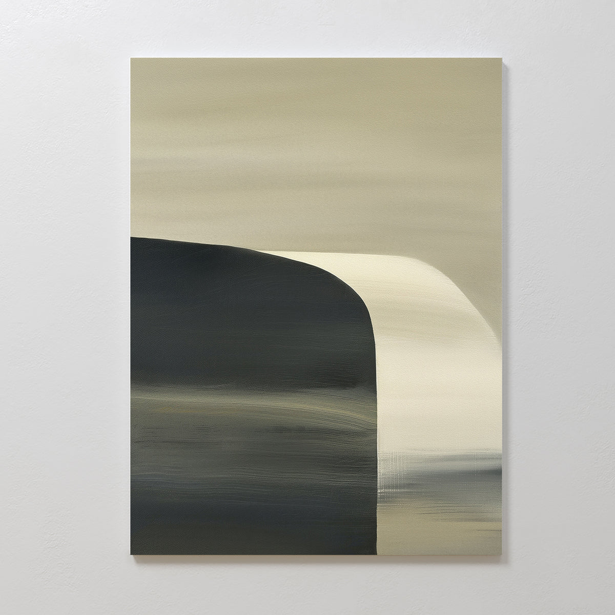 The Sculptural Forms Canvas Art - Vertical features smooth, curved shapes in muted beige and dark gray tones, creating a calm and serene atmosphere—perfect minimalist décor for modern living rooms.