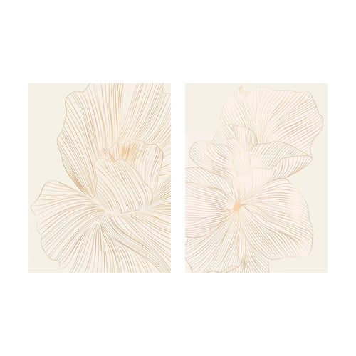 Blush Sketch, featuring two side-by-side panels of minimalist botanical line art with abstract gold flower petals on a pale background.