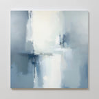 The Silver Cross Formation Canvas Art - Square features an atmospheric abstract print with soft blue, gray, and white shades. Vertical and horizontal brushstrokes create a misty feel—ideal for adding serene Nordic style to modern living rooms.