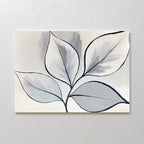 The Silver Leaves Canvas Art - Horizontal features five large, overlapping leaves outlined in black with gray and white shades on a light background—ideal as a minimalist botanical print for modern home decor.