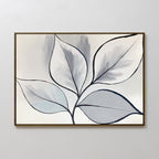The Silver Leaves Canvas Art - Horizontal is a minimalist wall decor featuring elegant leaves, perfect for modern homes. This botanical print adds a touch of nature and sophistication to any space.
