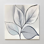 The Silver Leaves Canvas Art - Square showcases five large abstract leaves with black outlines and soft gray-white shading on a pale background, making it a perfect minimalist botanical canvas print for modern home decor.